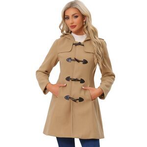 Winter Overcoat Mid-thigh Hooded Toggle Duffle Long Coat Khaki
